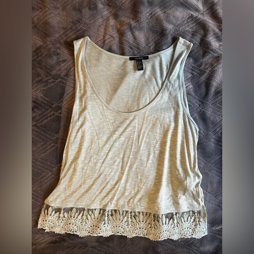 Forever 21 Teal/Light Green Tank-top Size XL